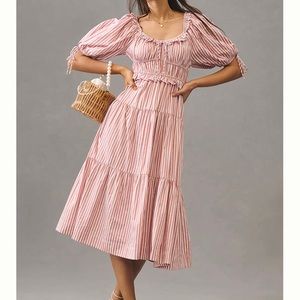 Anthropologie En Saison Cotton Poplin Brielle Puff Sleeve Tiered Dress